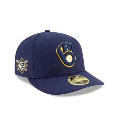 Blue Milwaukee Brewers Hat - New Era MLB Jackie Robinson Day Low Profile 59FIFTY Fitted Caps USA9152364